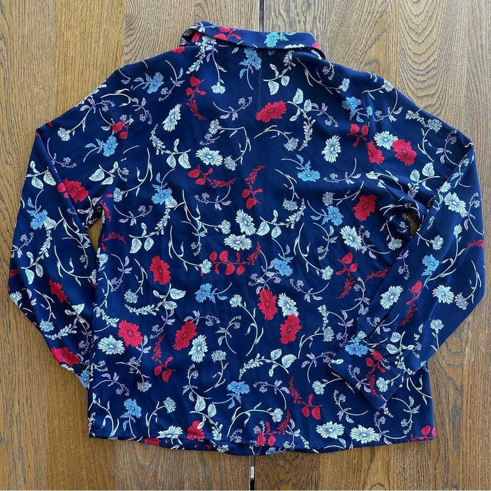 Nanette Lepore Chiffon Floral Print Pleated Top Career Blouse Women's Size M - Picture 10 of 16